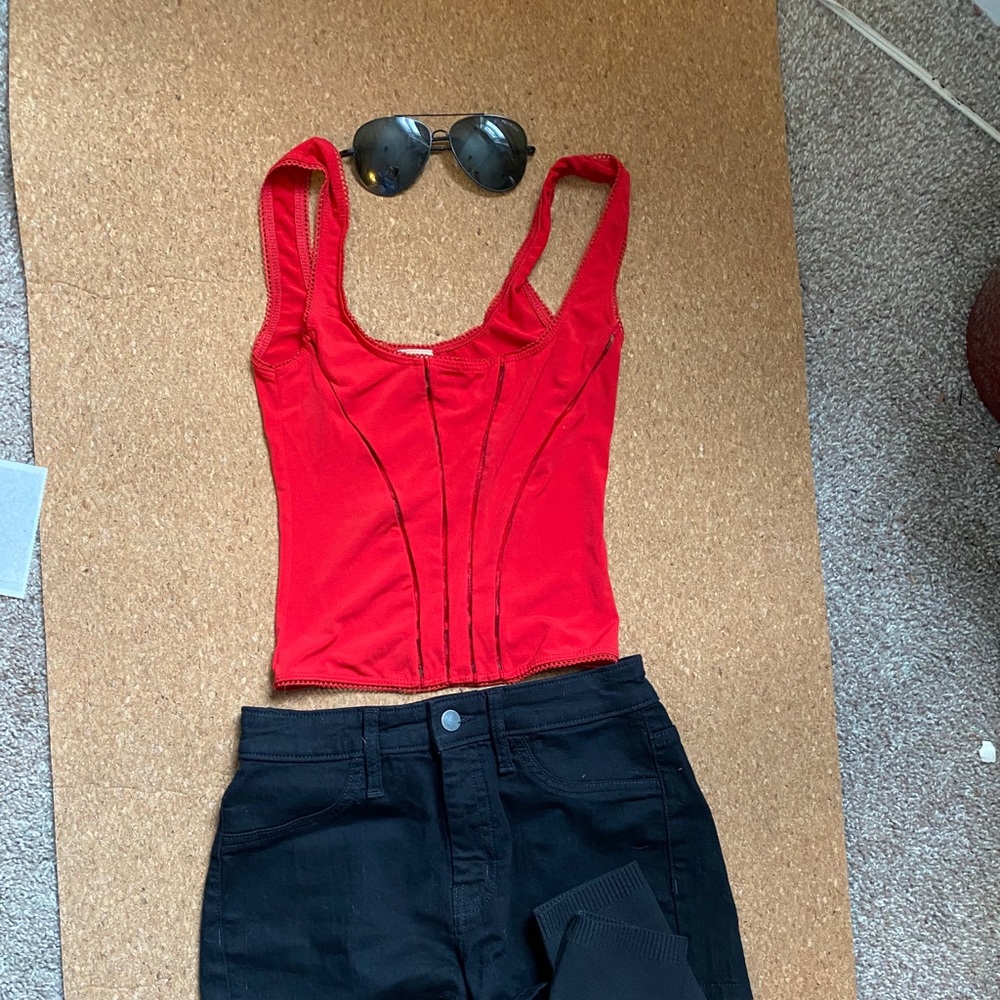 Size small red tank top with mesh stripes